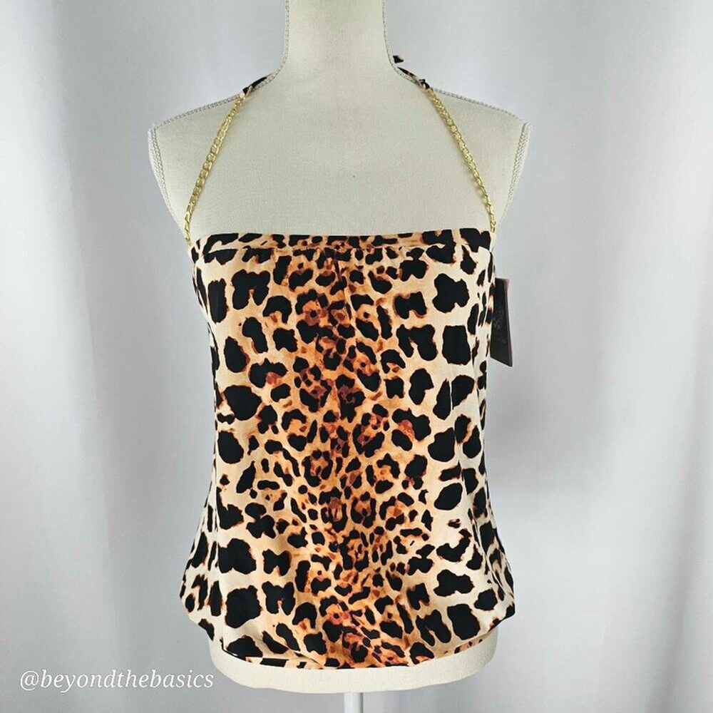 Vince Camuto Cheetah Print Chain Halter Blouson Tankini Top Women's Size M NWT - Picture 1 of 13